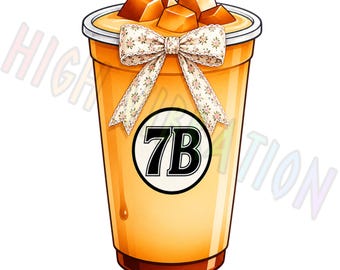 Seven Brew Coffee Cup PNG: Floral Bow DTF Transfer Design