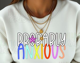 PNG Probablemente Ansioso: Diseño Retro de Concientización sobre la Salud Mental (Descarga Digital)