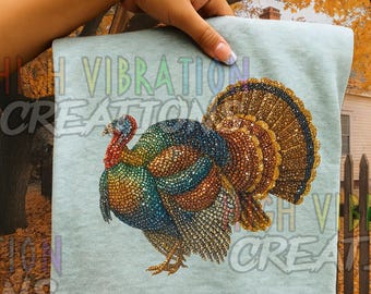 PNG de pavo con diamantes de imitación / Imágenes prediseñadas de Acción de Gracias con joyas brillantes (Descarga digital)