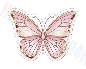 Imágenes prediseñadas PNG de mariposa rosa y dorada / Diseño para adorno de pastel de cumpleaños para niña (descarga digital)