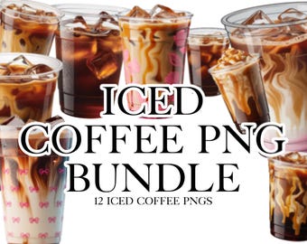 Girly Iced Coffee PNG Bundle | Pink Bow Coffee Cups | Aesthetic Café Drink PNGs | Sublimation Canva Designs