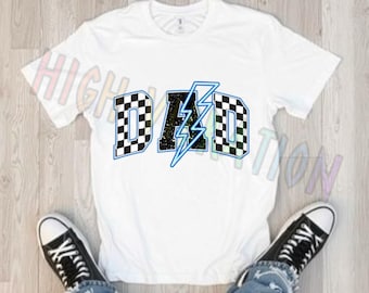 Dad Lightning Bolt PNG, Retro Varsity Checkered Design (Digital Download)
