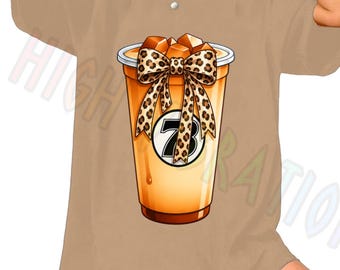 Seven Brew Coffee Cup with Leopard Bow DTF Transfer Design (PNG)