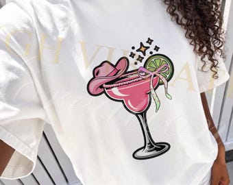 Margarita vaquera rosa PNG, clipart de bebida disco, diseño de despedida de soltera estilo western (descarga digital)