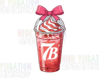 Taza de café Seven Brew PNG: Diseño de transferencia DTF rosa (descarga digital)