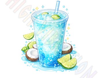 Bebida de crema de coco azul PNG / Refresco helado Clipart / Refresco tropical sucio / Bebida de crema dulce / Sublimación PNG