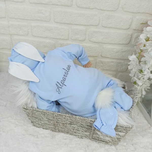 Newborn Bunny Outfit, Monogrammed Romper, Newborn Personalized Gifts, Personalized Baby Shower Gifts, Newborn Bunny Hat