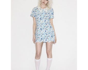Grunge Courtney Love Mini Dress Crochet Collar Button Front Womens 8 90s Vtg