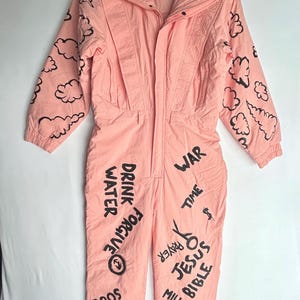 Vintage 80-tals målad snödräkt, återvunnen skiddräkt, konst att bära (damstorlek L)