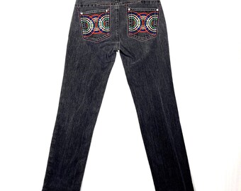 Vintage Y2k Coogi Jeans Womens 11 12 Selvedge Rainbow Embroidered Streetwear 30x29