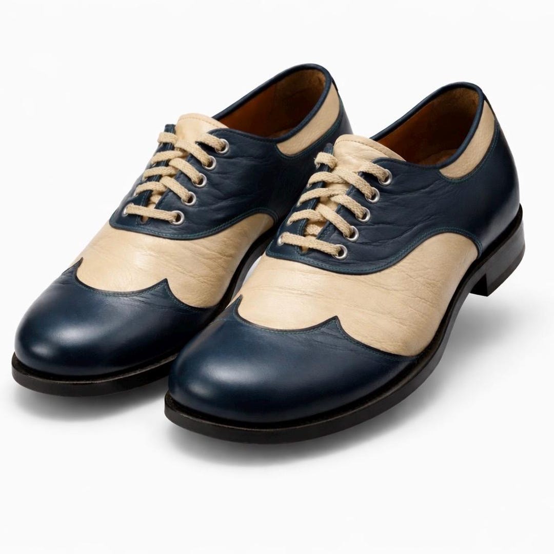 Vintage Two Tone Leather Platform Disco Shoes: 1970s Italian  display picture 1
