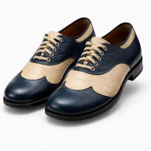 Vintage Two Tone Leather Platform Disco Shoes: 1970s Italian Derbies Chunky Heeled Saddle Shoes Men’s 5.5 Women’s 6.5 W M Double Wingtip
