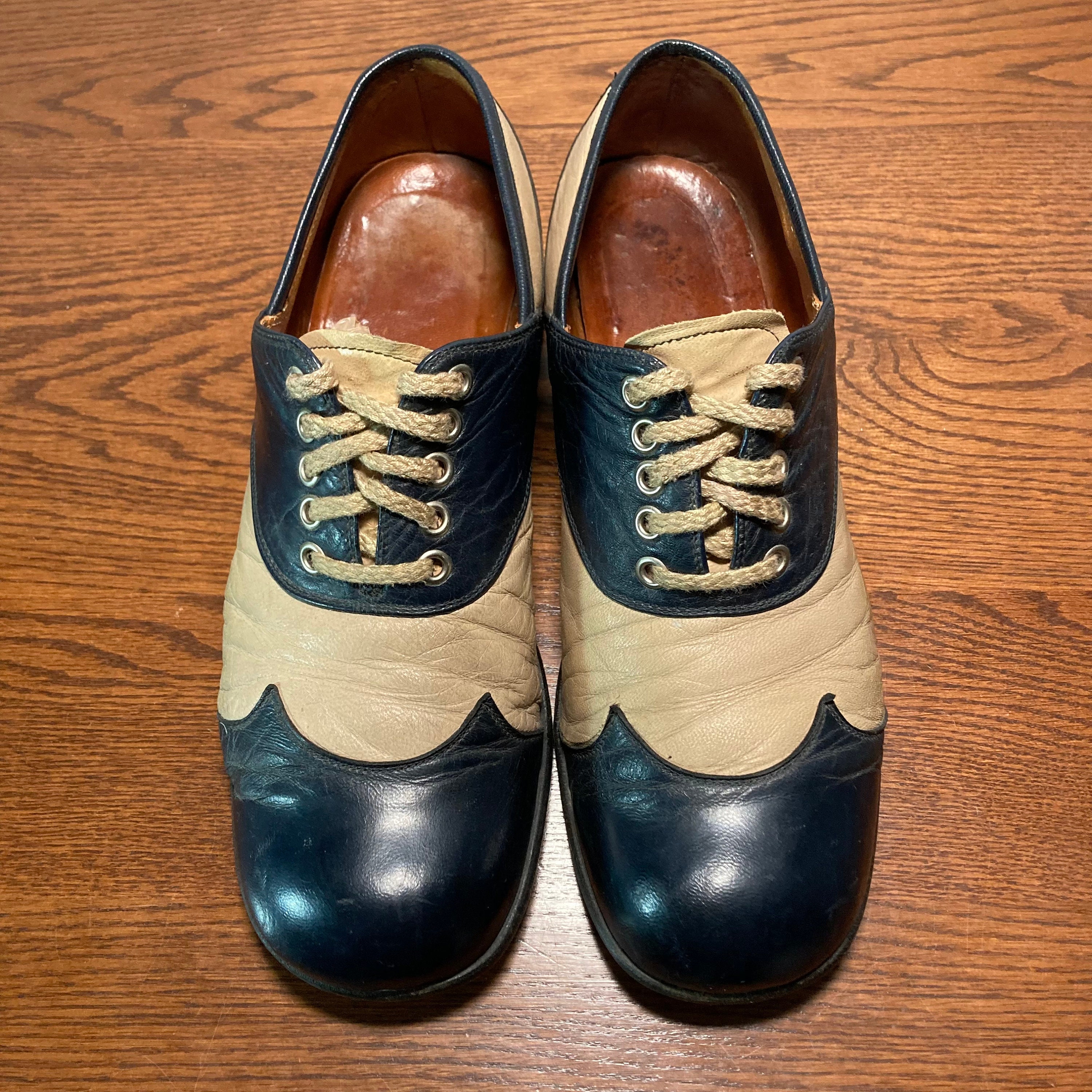 Vintage Two Tone Leather Platform Disco Shoes: 1970s Italian  display picture 1