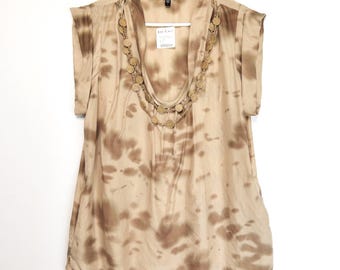 Vintage Y2k Bebe Silk Tunic Top with Removable Necklace (Brown Tan)