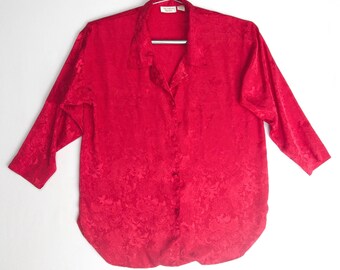 Vintage Victoria's Secret Red Satin Jacquard Sleep Shirt (M/L)