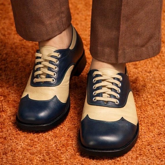 Vintage Two Tone Leather Platform Disco Shoes: 1970s Italian  display picture 3