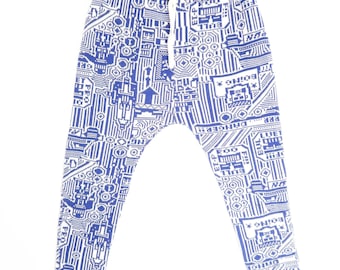 Wash Born Harem Jogger Pants: Retro Cyber Gamer Streetwear, All Over Print, 100% Cotton