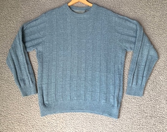 Vintage Oscar De La Renta Cable Knit Sweater, Teal Blue Mens XL