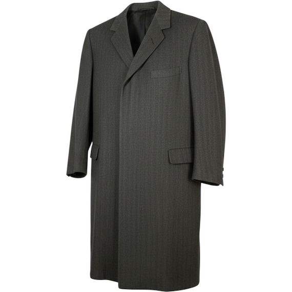 Hickey Freeman, Hickey Freeman Tweed Wool Top Coat Trench Jacket Mens 44 Gray Concealed Button