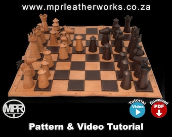 Chess set: Leather design Leather chess pieces Leather DIY Pdf download Leather chess board pattern
