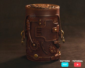 Leather Steampunk Moneybox Pattern | Digital PDF Download with Video Tutorial | Unique Leather | Gift for him | Leather Craft Pattern