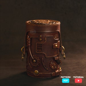 Leather Steampunk Moneybox Pattern | Digital PDF Download with Video Tutorial | Unique Leather | Gift for him | Leather Craft Pattern