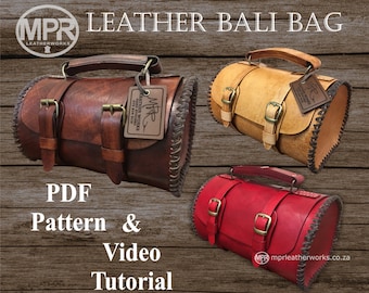Bali Bag Leather Pattern: Leather Barrel bag, DIY Bali Bag, Easy pattern with Video tutorial, hand sew leather bag