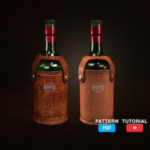 Joey wine bottle cover leather pattern: Video tutorial A4 Pdf download DIY Joey Wine bottle holder leather pattern