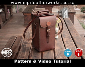 Wine bag leather pattern: multi-bottle shoulder bag, Video tutorial, Pdf download. DIY Wine bottle holder pattern.