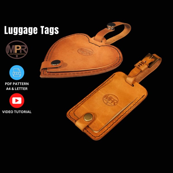 Luggage Tags Leather Pattern : Leather Digital PDF Pattern | A4 + Letter | with Leather Craft Video Tutorial