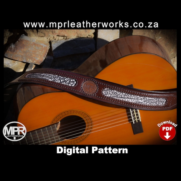 Guitar strap leather pattern: Leather strap DIY leather Easy pattern Pdf pattern Digital download Personalised guitar strap