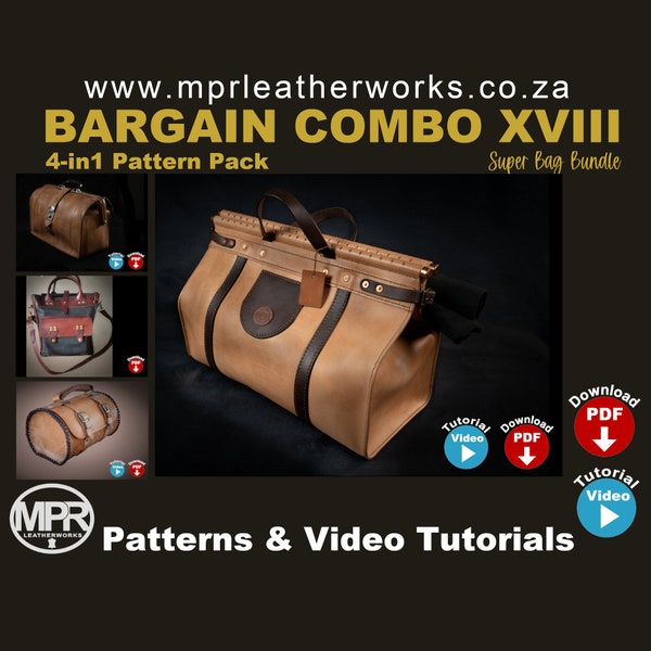 Kombi XVIII Leder Muster: Super Bag Pack 4 Muster in 1 Kombi | handgenähte Lederarbeiten