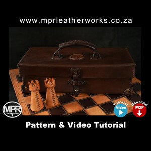 Leather chess set: Printable PDF pattern and video tutorial by MPR Leatherworks. Leather chess board and all chess pieces in leather. Unique leather pattern for hand stitching. Digital download PDF leather craft pattern.