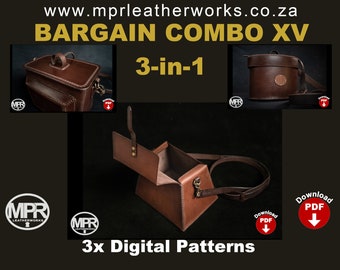 Combo XV: 3 Bag Patterns in one bundle | Digital PDF Pattern for Leather Bags Hand Sewn