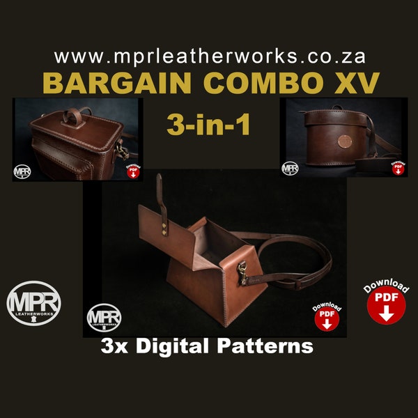 Combo XV: 3 Taschenschnittmuster in einem Bündel | Digitales PDF Schnittmuster für Ledertaschen von Hand genäht