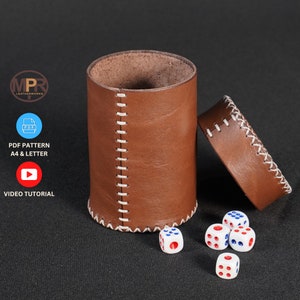 Dice cup Leather pattern: Medieval styled Leather dice cup with lid ideal for games night | Instant download A4 + Letter PDF Pattern.