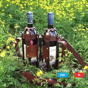 Wine bag leather pattern: 1 Bottle shoulder bag 2 Bottle shoulder bag Video tutorial A4 Pdf download DIY Wine bottle holder leather pattern
