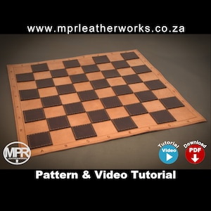 Leather chess set: Printable PDF pattern and video tutorial by MPR Leatherworks. Leather chess board and all chess pieces in leather. Unique leather pattern for hand stitching. Digital download PDF leather craft pattern.