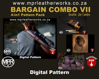 Combo VII: Smokin' Joe 4-in-1 combo of Leather Patterns. Instant PDF Pattern Download. Hand sewn leather projects.