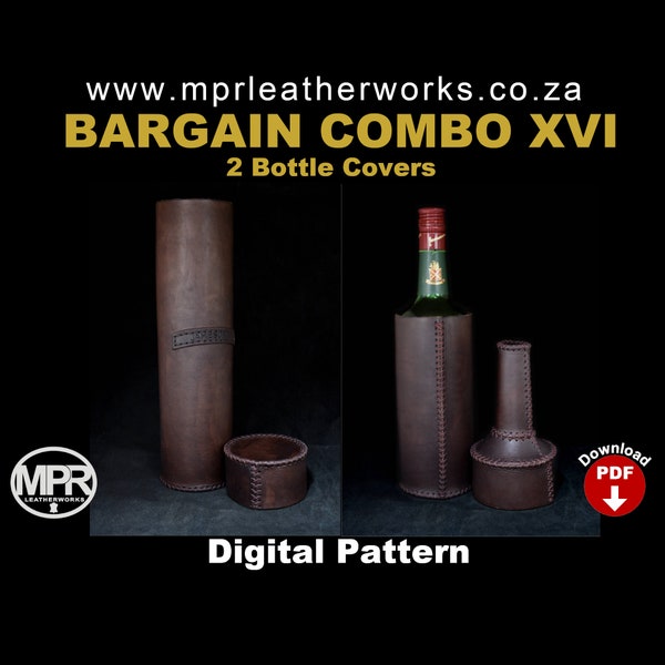 Leather pattern: bottle covers 2-in-1 pattern pack Wine bottle Leather sleeves Leather DIY Digital download Pattern set