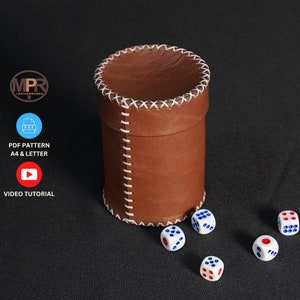 Dice cup Leather pattern: Medieval styled Leather dice cup with lid ideal for games night | Instant download A4 + Letter PDF Pattern.