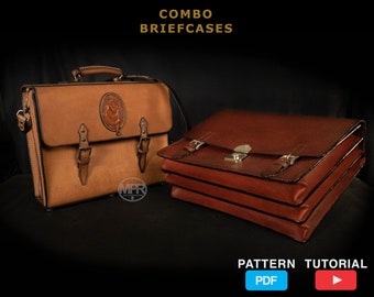 Briefcase Combo :2-in-1 Leather Bag pattern Laptop Combo Leather schoolbag Leather laptop Leather foldout laptop bag