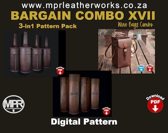 Combo XVII Leather patterns: Wine bottle bags 3 Patterns in 1 combo | hand sewn leatherwork