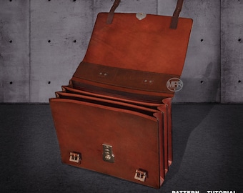 Leather Briefcase: Multi-purpose Briefcase Laptop bag Digital PDF download Video tutorial Vintage leather Schoolbag Leather laptop bag
