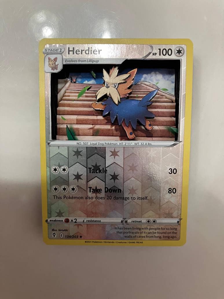 Custom Altered PKMN TCG Trading Cards 3D Pokemon Card - Herdier - 134/203  Reverse Holo Sword & Shield Evolving Skies SWSH Singles Set - Etsy
