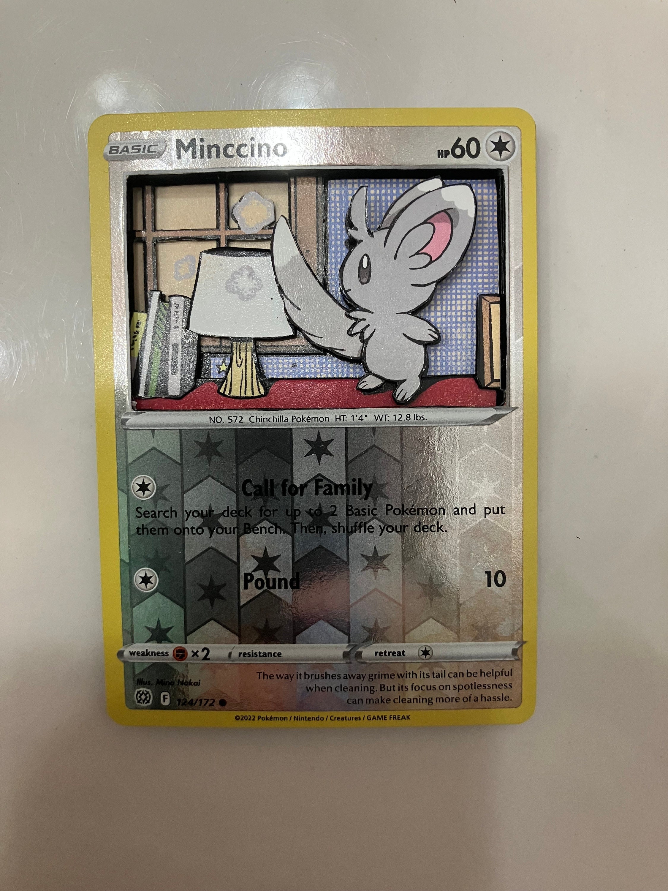 Custom verändert PKMN TKG Sammelkarten 3D Pokemon Karte - Minccino - 124/172 Reverse Holo SWSH Sword & Shield Brilliant Stars Singles Set