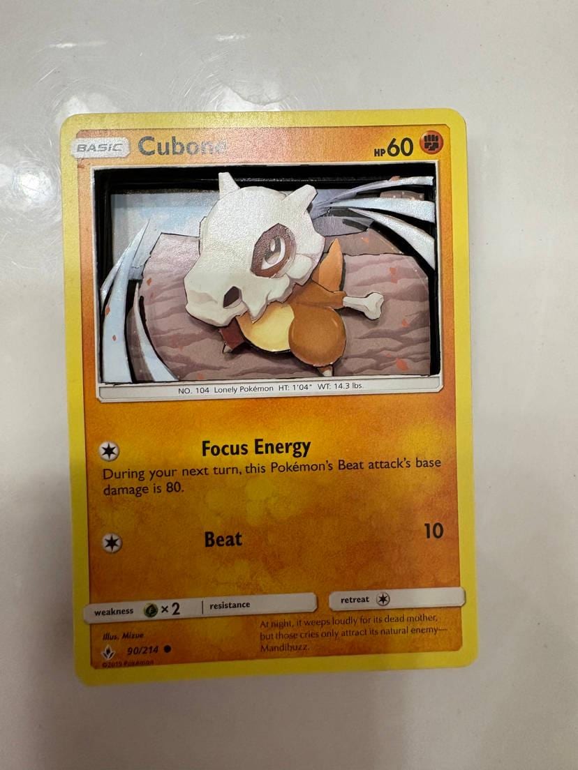 Custom Altered PKMN TCG Trading Cards 3D Pokemon Card - Cubone 90/214 Sun &  Moon SM Unbroken Bonds Singles Set
