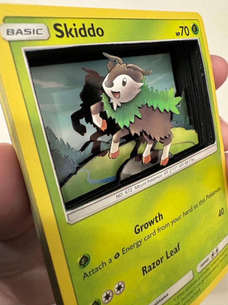 Custom Altered PKMN TCG 3D Pokemon Card - Skiddo - 9/131 Sun & Moon SM ...