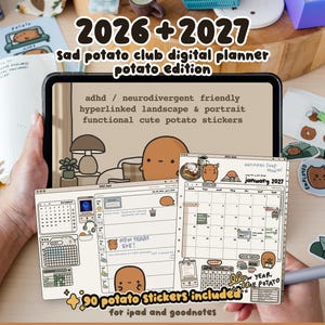 Agenda digital Sad Potato 2027 / Agenda para iPad con hipervínculos dibujada a mano (octubre de 2026 - diciembre de 2027)