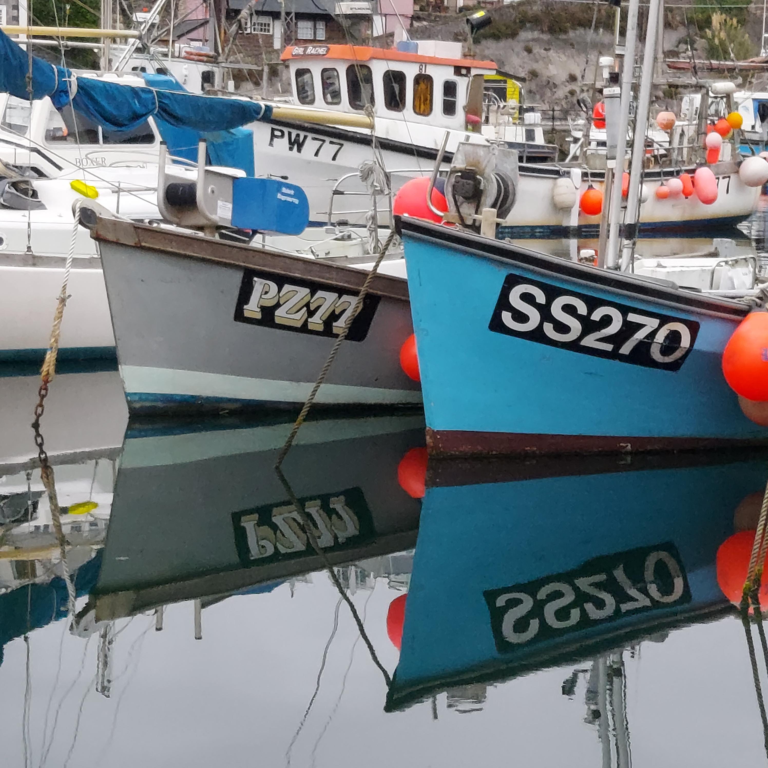 Fishing boats Mevagissey Harbour Cornwall - Coastal wall art home decor gift
